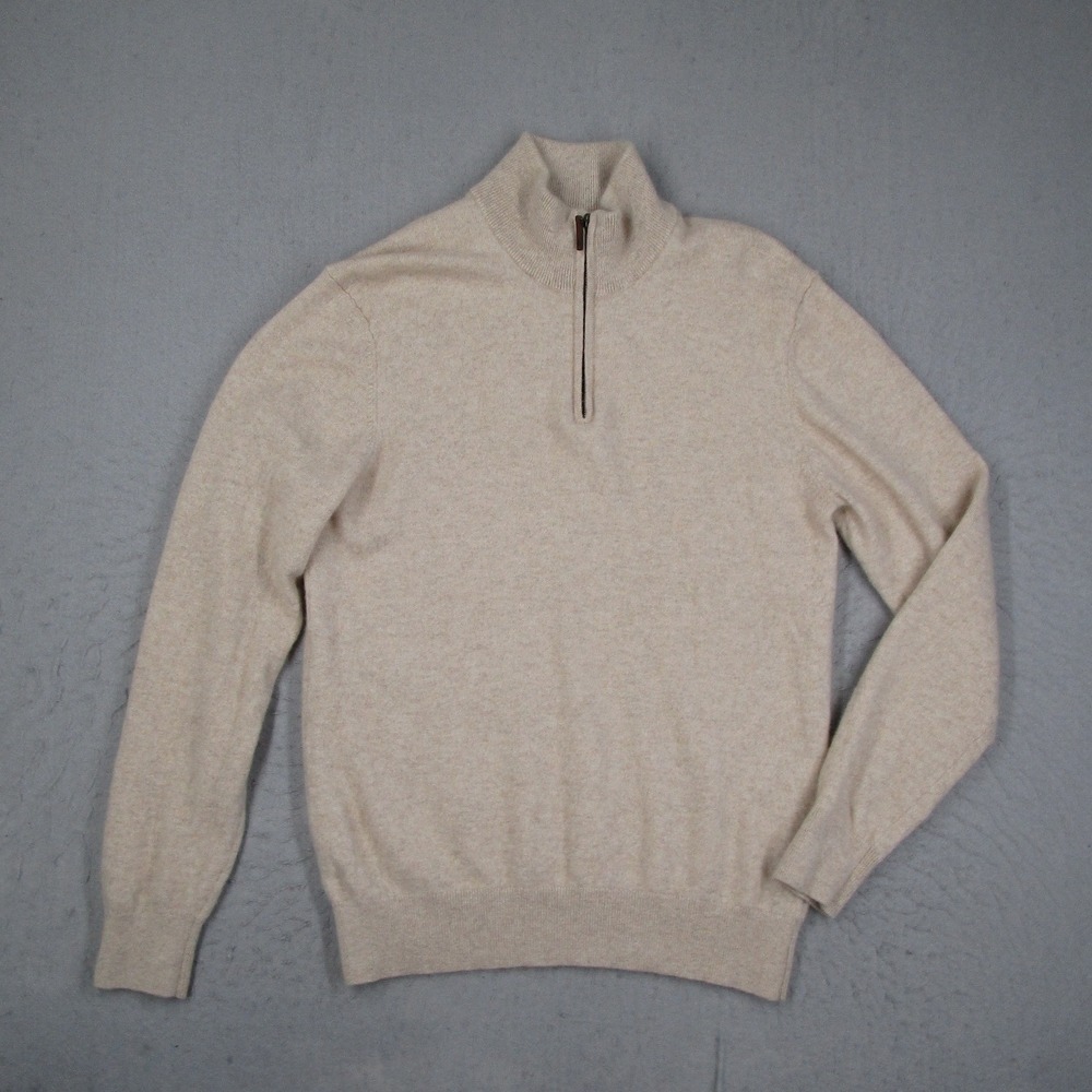 Alashan Mens XL Cashmere Quarter Zip Sweater Beige Oatmeal Heather Pullover READ